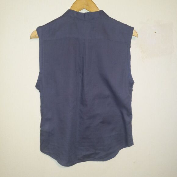Levi's Women Blue Sleeveless Button Front Blouse-Small-Collared-Pockets-Cotton - Picture 4 of 8